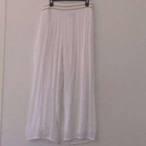 2 Piece White Wide Leg Pleated Palazzo Pants with Top